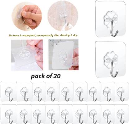 Asharya Sticky Hooks, (20) Reusable Removable Adhesive Hooks for Hanging, Wall Hooks Hook 20