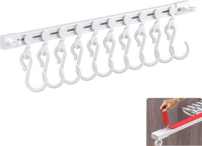 VAVSU Self-Adhesive Kitchen Hook Rail with 10 Moving Hooks | No Drilling, Multi-Use Hook Rail 10