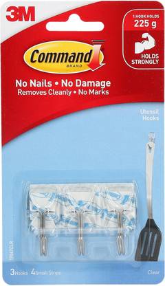 Command 3M Small Wire Wall Plastic Hooks, Holds upto 225 Gms, 4 Strips Hook 3