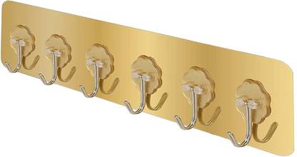 Shalvi Self Adhesive Wall Hook/Hanger 6 Steel Hooks with PVC Strip Door Hanger Hook Rail 6