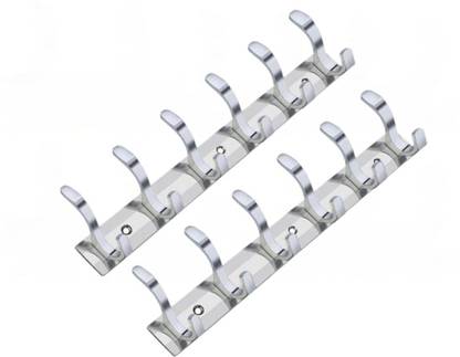 Sureify Stainless Steel And Aluminium Alloys Fescue Wall Hook 6 Legs Silver Hook Rail 6