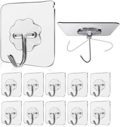 JIALTO Heavy Duty Adhesive Hooks, Wall Hanger Towel Hooks, Silver Hook 10