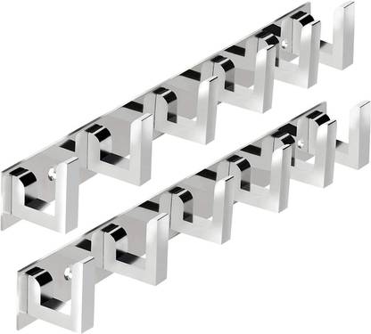 URIM Aluminum Glossy 6 Pin Cloth Hooks Rail for Hanging Clothes, Towel Hook Set Hook Rail 6