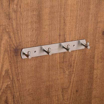 FORTUNE Stainless Steel Bath Towel Hook Hanger Rail Bar with 4 Hooks Hook Rail 4