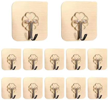 Wishbone 12 Pcs Golden Waterproof Transparent Adhesive Hooks for Self Adhesive Wall Hooks Hook 12