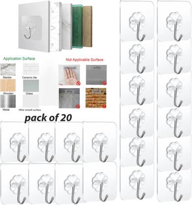 Asharya Sticky Hooks, (20) Reusable Removable Adhesive Hooks for Hanging, Wall Hooks Hook 20