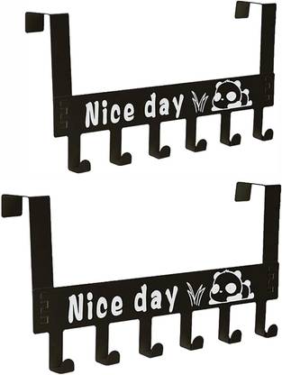 Gabani fashion New Over Door Hook Hanger Cartoon Rack Heavy-Duty Hook Organizer with “Nice Day” Hook Rail 6