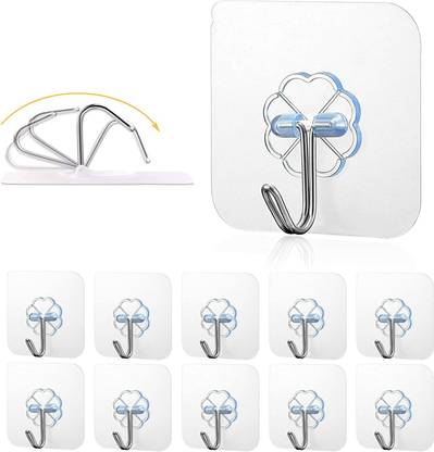 Elencraft Wall Hooks | Heavy Duty Self Adhesive Hooks Transparent Waterproof Sticky Hooks Hook 10