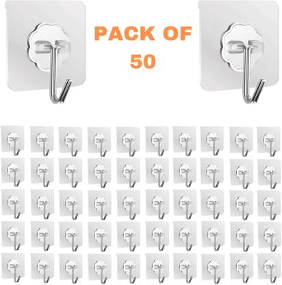 BK 10 IMPORT & EXPORT Wall Hooks Without Drilling, Self Adhesive Hooks for Wall Hook 50 (Pack of 50)