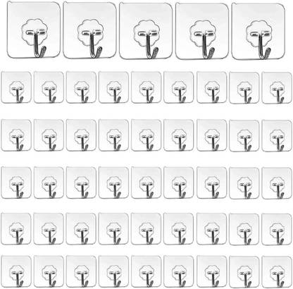 XBEY Adhesive Plastic Wall Hooks Hangers for Hanging Robe, Coat, Towel, Keys, Bags Hook 50  (Pack of 50)