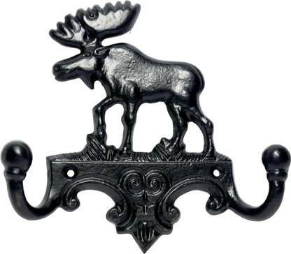 pealigarh Decorative Cast Iron Wall Hook, Moose Design, Double Hook, Black Hook 2