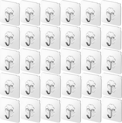 XBEY Self-Adhesive Wall Hooks | Transparent Drill Free Sticky Hangers | Hook 30