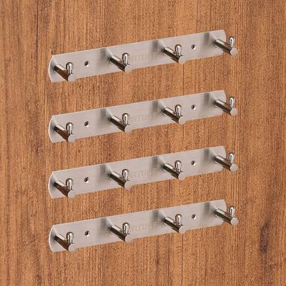 FORTUNE Hook Plate/Hook Patti Stainless Steel Coat Bath Towel Hook Hanger Rail Bar Set of 4 Hook Rail 4