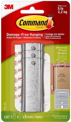 Command 3M Universal Metal Heavy Duty Picture Hanger, Holds upto 2.2Kg, 2 Strips Hook 1