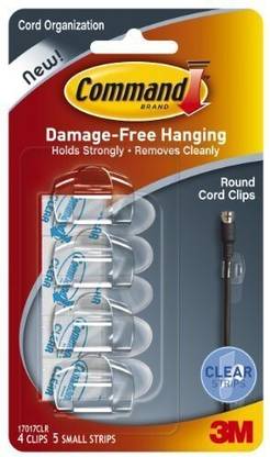 Command 3M Round Clear Cord Plastic Clips, Holds Strongly, 5 strips Hook 4