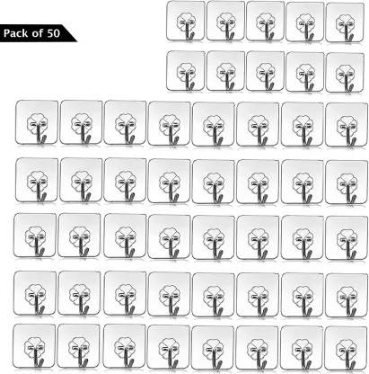 PYORIT Adhesive Plastic Wall Hooks Hangers for Hanging Robe, Coat, Towel, Keys Hook 50