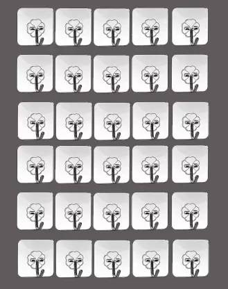 PYORIT Adhesive Plastic Wall Hooks Hangers for Hanging Robe, Coat, Towel, Keys Hook 30 (Pack of 30)