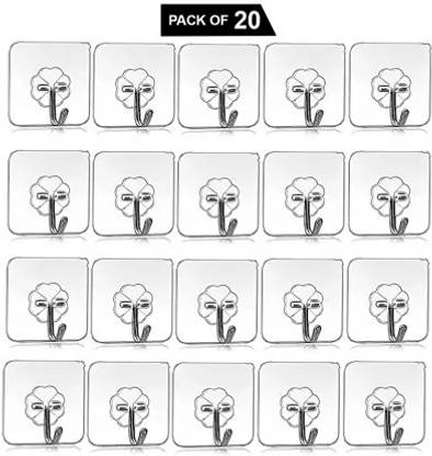 PYORIT Transparent Self Adhesive Waterproof Wall Hooks for Bathroom and Kitchen Hook 20