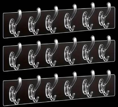 XBEY 3 PC 6-in-1 Self Adhesive Heavy Duty Wall Hook Hook Rail 18