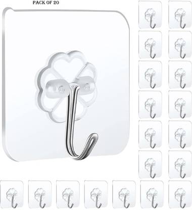SWAPKART Transparent Self Adhesive Waterproof Wall Hooks for Kitchen and Bathroom Hook 20