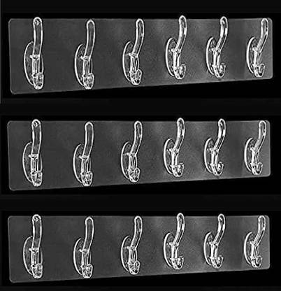 HXOSET 6in1 Adhesive Sticker 18 Hook Heavy Duty Sticky Hooks for Hanging(PACK OF 3) Hook Rail 18