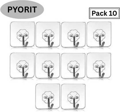 PYORIT Strong Adhesive Wall Door Sticky Hanger Holder for Kitchen And Bathroom Hook 10  (Pack of 10)