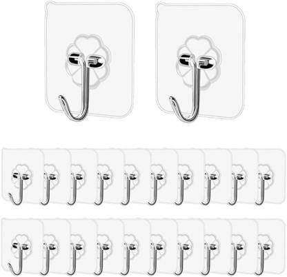 Fashion Bizz Self Adhesive Plastic Wall Hook Hanger for Hanging Robe, Coat, Towel, Keys, Bags Hook 10