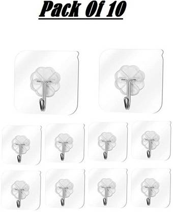 ADONYX Hooks Clear Hooks Self Adhesive Plastic Sticky Hooks 10 Wall Hooks Stick on Hook 10