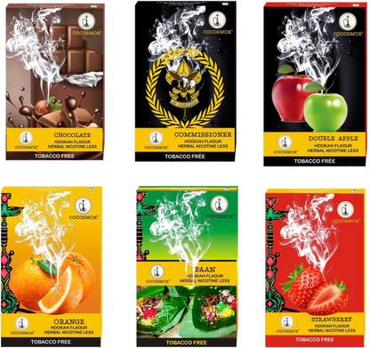 cocosmok ORIGINAL HERBAL FLAVOUR ULTIMATE COMBO 240 g pack of six CHOCOLATE, COMMISIONER, DOUBLE APPLE, ORANGE, PAN RAAS, STRAWBERRY Hookah Flavor