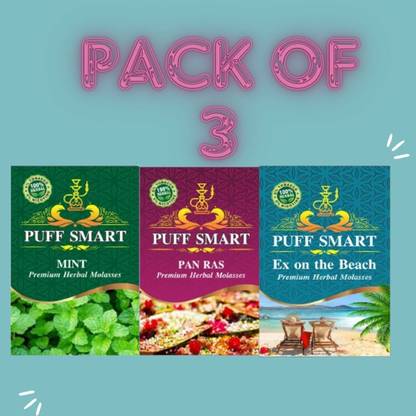 Puff Smart Hookah Flavors Set of 3 Mint, Pan Ras, Ex On the Beach Hookah Flavor