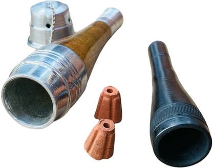 KESHU HANDICRAFT Unbreakable And Resuable Chillum With Gitti Wooden, Silver, Earthenware Outside Fitting Hookah Mouth Tip