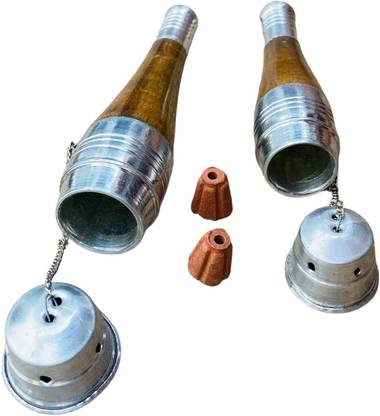 KESHU HANDICRAFT Handmade 5 Inch And 3.5 Inch Chilam Hookaha Wooden, Silver Plated Outside Fitting Hookah Mouth Tip