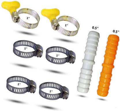 ESEKSAFAR 1” 4pcs Stainless steel 2pc Plastic Clamp & 0.5” 2pc Pipe Connector (total 8pcs) Hose Clamps