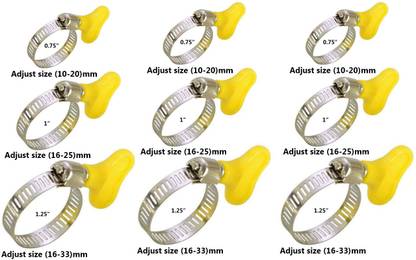 ESEKSAFAR 9pcs 3type Easy Adjustable Butterfly Clamp size 0.75”,1” and 1.25inch Hose Clamps