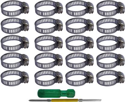 ESEKSAFAR 20pc Hose Clip 1inch Adjustable (10-25)mm with 2in1 Screwdriver (Pack of 21) Hose Clamps