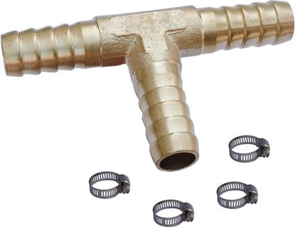 ESEKSAFAR Heavy duty 1pc 3-Way Brass connector 8mm with 4pc Clamp set Hose Connector