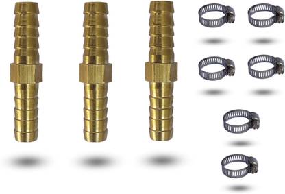 ESEKSAFAR Heavy duty 3pc Two Way Gas Pipe Brass Connector 10mm & 6pc Clamp Hose Connector