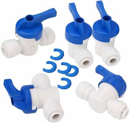 Aameria RO 1/4" inch Quick Fitting Connection for Aquarium / RO Water Filter Reverse Osmosis System 1/4" (1/4" QC X 1/4" QC) Inline Tube Tap Shut Off Ball Valve (RO Flush Valve) 5Pcs Hose Connector