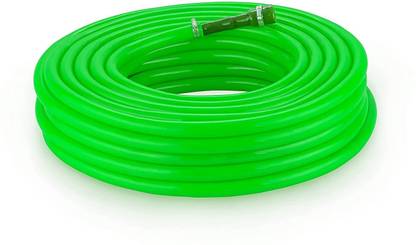Garbnoire Flexible 0.75 inch & 15 Mt Long Garden 15 Meter 0.75 Inch PVC Perot Green Water Pipe With Hose Connector & Clamps Hose Pipe