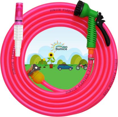 SUNICE 15 METER FLEXIBLE MATT RUBBER PIPE INTERNAL DIAMETER (Size:1/2" inch,12 mm) WITH ACCESSORIES - MULTI COLOR Hose Pipe