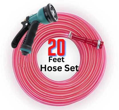 WorldsBest Premium quality Multi use 20 Feet Gardening/washing/cleaning 20-Feet Braided PVC Hose Pipe with Heavy-Duty 8-Flow Water Spray Gun set Hose Pipe