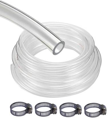एसेकसफर Transparent Gas Pipe 3 meter with 4 Hose Clamps for Home, Restaurants etc. Internal Pipe Diameter size 8mm होज़ पाइप