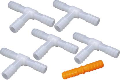 ESEKSAFAR 5pc Plastic Three Way Pipe connector size 1/2"/ (14mm) & 1pc Straight Connector Hose Connector