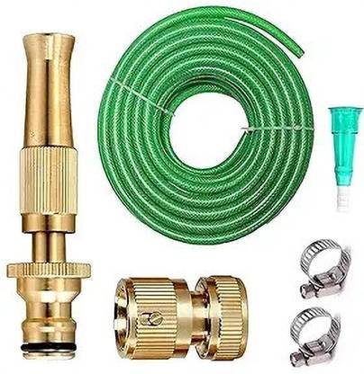 RAMA PIPE 1/2 inch (0.5 inch) 5 Meter (16FT) 3 Layered Braided Hose with spray nozzle 3 layered heavy duty braided hose garden pipe Comes with adoptor and clips Hose Pipe
