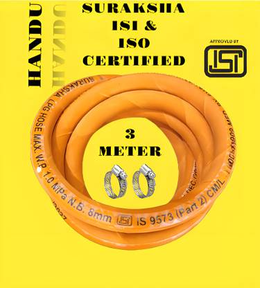 Handu 3 Meter ISI & ISO CERTIFIED Gas Pipe Super Suraksha Fine Quality(cm-300/Foot-9.8 Hose Pipe