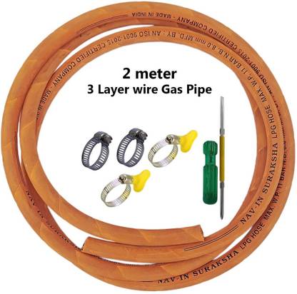 ESEKSAFAR Heavy duty LPG Gas Pipe 2 meter with 4pcs Clamps & 1pc 2in1 Screwdriver set 3 Layer wire Gas Hose Pipe
