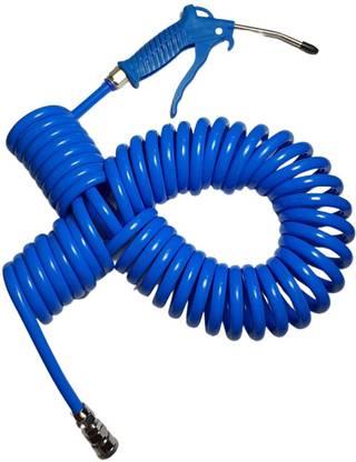 HOSEMART PU Coil 8mm X 5mm 10 Meter With SP20 PP20 & Air Blow Gun + PM20 Flexible Pneumatic Pipe Helical Spiral Tube Hose Cleaning Dusting Hose Pipe