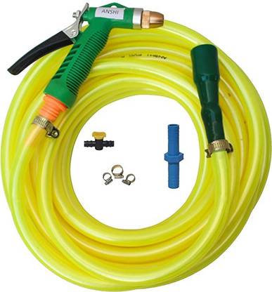 AnshiEnterises FLEXIBLE YELLOW ( INCH ,12 mm) With Water Spray Gun Get slightly different in colour but same quality Hose Pipe
