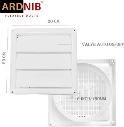Ardnib 6 inch Square Chimney Vent pipe Cover /Ventilation Cowl/ Air Vent Cover With auto on/off Louvers Closes Pack of 2 Hose Pipe