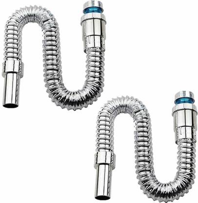 Sellzy CRM-P009 Bathroom Flexible Chrome Plated Waste Pipe Drain Hose Tube Connector 2 Pieces Hose Pipe